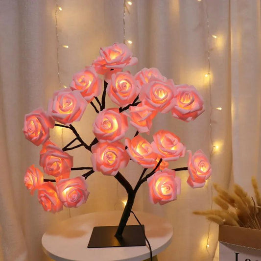 24 LED Rose Tree Lights USB Plug Table Lamp Fairy Flower Night Light For Home Party Christmas Wedding Bedroom Decoration Gift - Jardim Belo