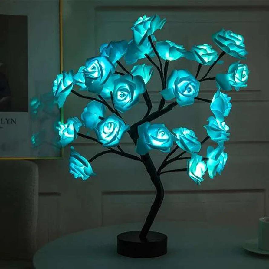 24 LED Rose Tree Lights USB Plug Table Lamp Fairy Flower Night Light For Home Party Christmas Wedding Bedroom Decoration Gift - Jardim Belo